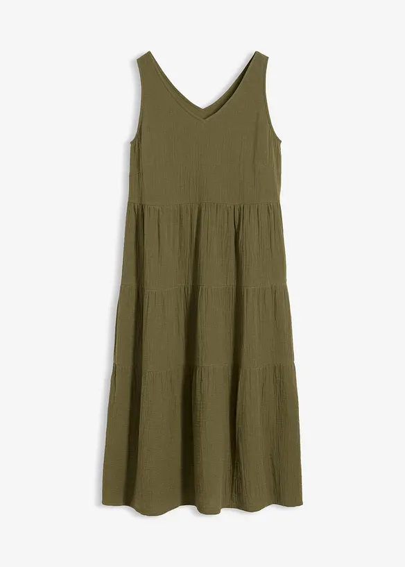 Musselin-Kleid aus reiner Baumwolle in grün von vorne - bonprix