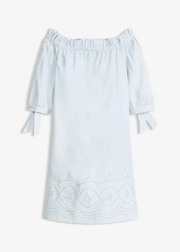 Off-Shoulder-Kleid aus reiner Baumwolle mit Lochstickerei in blau von vorne - bonprix Off-Shoulder-Kleid aus reiner Baumwolle mit Lochstickerei in blau von vorne - bonprix