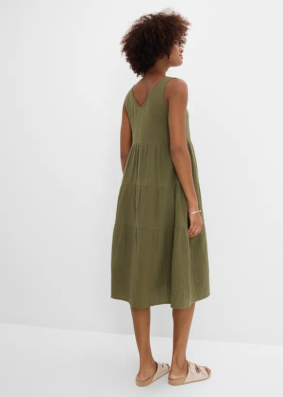 Musselin-Kleid aus reiner Baumwolle in grün von hinten (Totalaufnahme) - bonprix