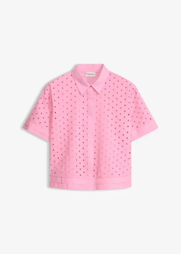 Bluse mit Lochstickerei in rosa von vorne - bonprix