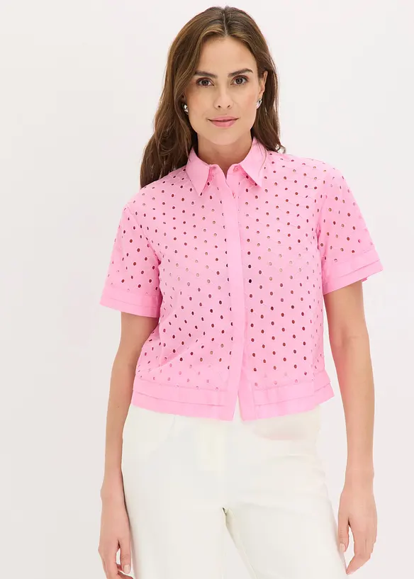 Bluse mit Lochstickerei in rosa von vorne (im Anschnitt) - bonprix