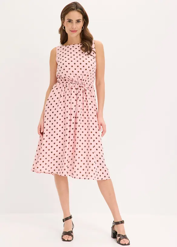 Midikleid mit Bindeband in rosa von vorne (Totalaufnahme) - bonprix