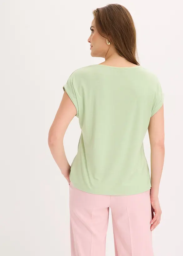 Shirt mit Webeinsatz in grün von hinten (im Anschnitt) - bonprix