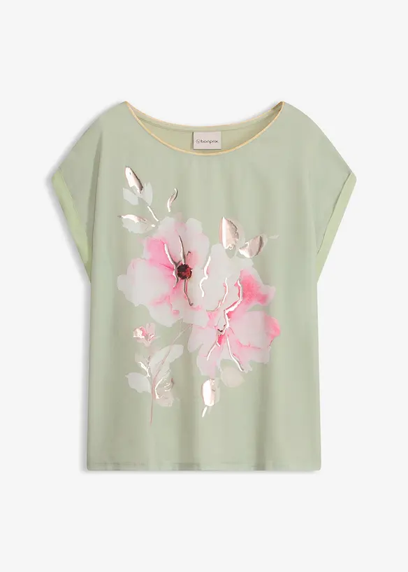 Shirt mit Webeinsatz in grün von vorne - bonprix