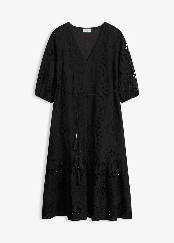 Midikleid aus reiner Baumwolle mit Lochstickerei in schwarz von vorne - bonprix Midikleid aus reiner Baumwolle mit Lochstickerei in schwarz von vorne - bonprix