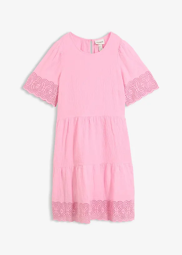 Kleid aus Musselin mit Lochstickerei in rosa von vorne - bonprix Kleid aus Musselin mit Lochstickerei in rosa von vorne - bonprix