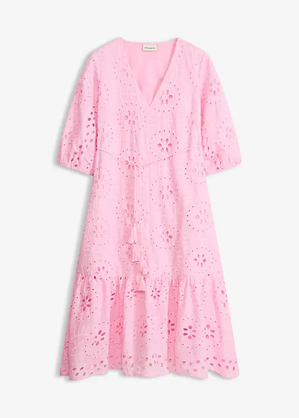 Midikleid aus reiner Baumwolle mit Lochstickerei in rosa von vorne - bonprix Midikleid aus reiner Baumwolle mit Lochstickerei in rosa von vorne - bonprix
