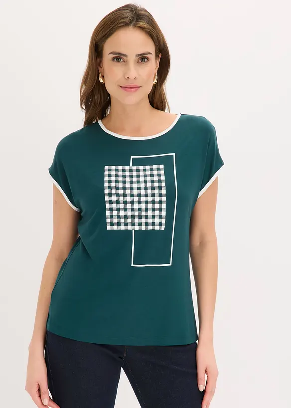 Shirt mit Kontrast Piping in grün von vorne (im Anschnitt) - bonprix