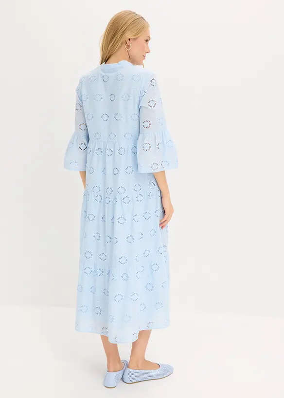 Midikleid aus reiner Baumwolle mit Lochstickerei in blau von hinten (Totalaufnahme) - bonprix Midikleid aus reiner Baumwolle mit Lochstickerei in blau von hinten (Totalaufnahme) - bonprix