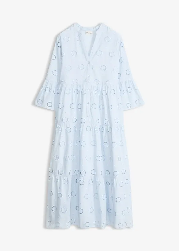 Midikleid aus reiner Baumwolle mit Lochstickerei in blau von vorne - bonprix Midikleid aus reiner Baumwolle mit Lochstickerei in blau von vorne - bonprix