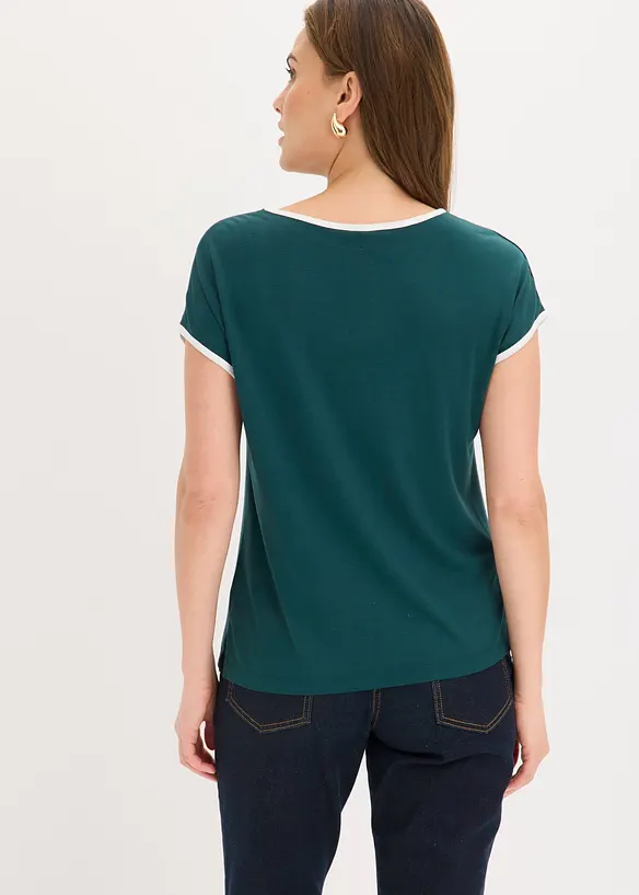 Shirt mit Kontrast Piping in grün von hinten (im Anschnitt) - bonprix