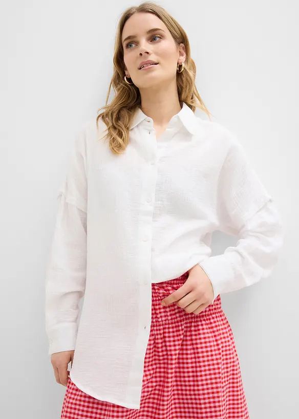 Oversize-Hemd aus luftigem Musselin in weiß von vorne (im Anschnitt) - bonprix