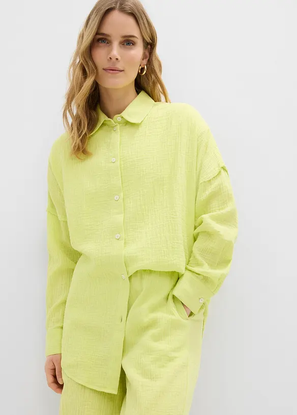 Oversize-Hemd aus luftigem Musselin in gelb von vorne (im Anschnitt) - bonprix