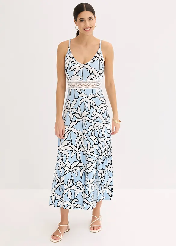 Maxikleid mit Spitzeneinsatz in blau von vorne (Totalaufnahme) - bonprix