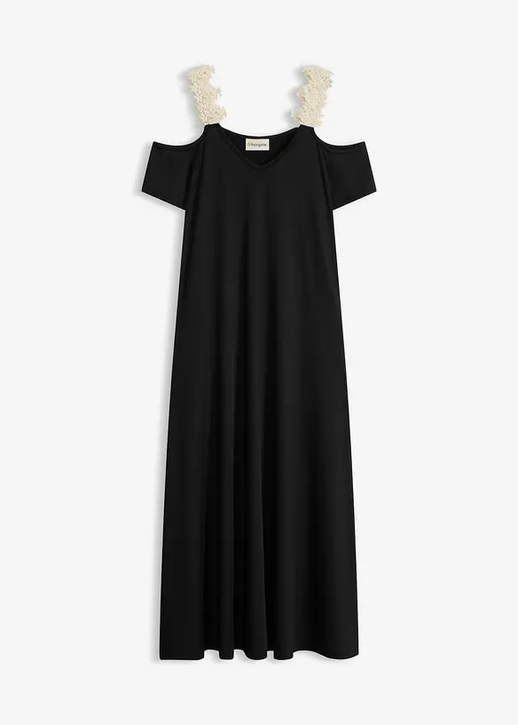 Jerseykleid mit Häkelspitze in schwarz von vorne - bonprix