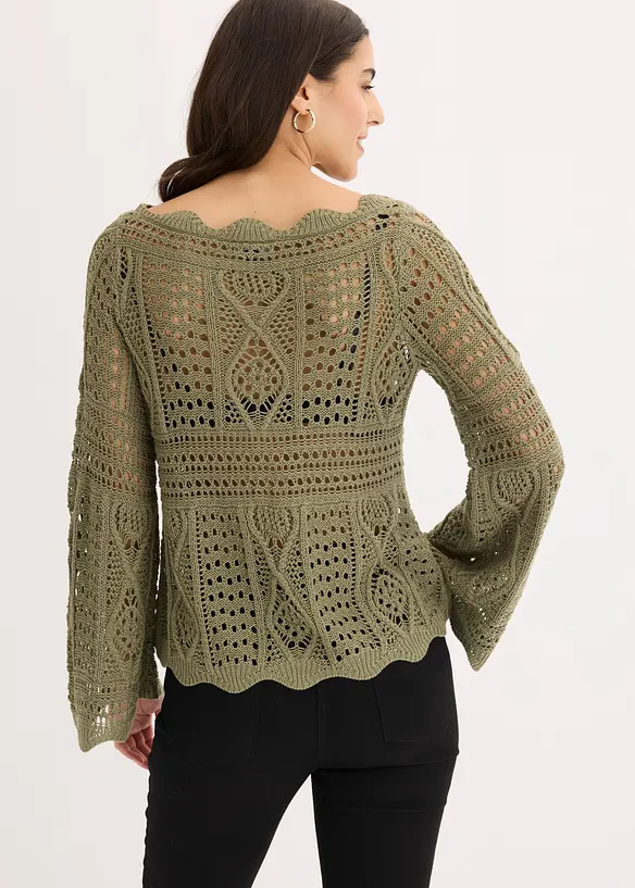Strickshirt aus Spitze in grün von hinten (im Anschnitt) - bonprix