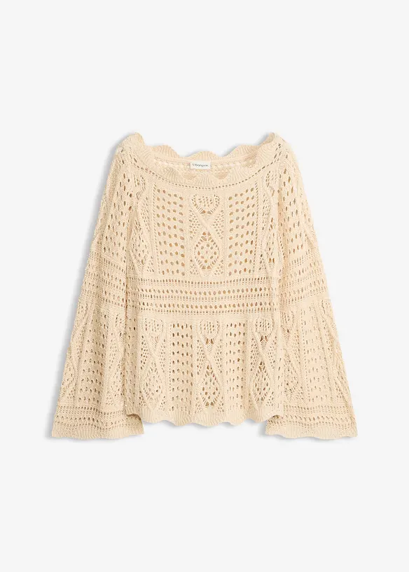 Strickshirt aus Spitze in beige von vorne - bonprix
