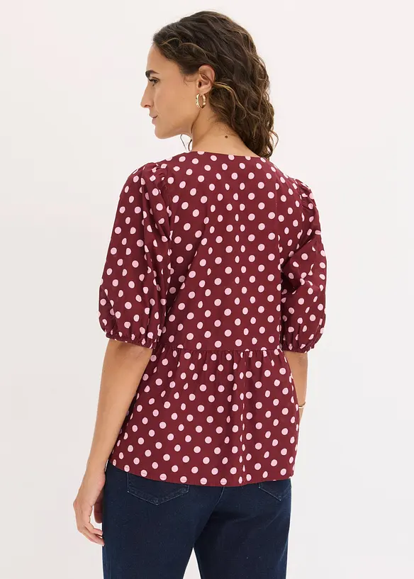 Bluse mit Schleifen aus reiner Baumwolle in rot von hinten (im Anschnitt) - bonprix