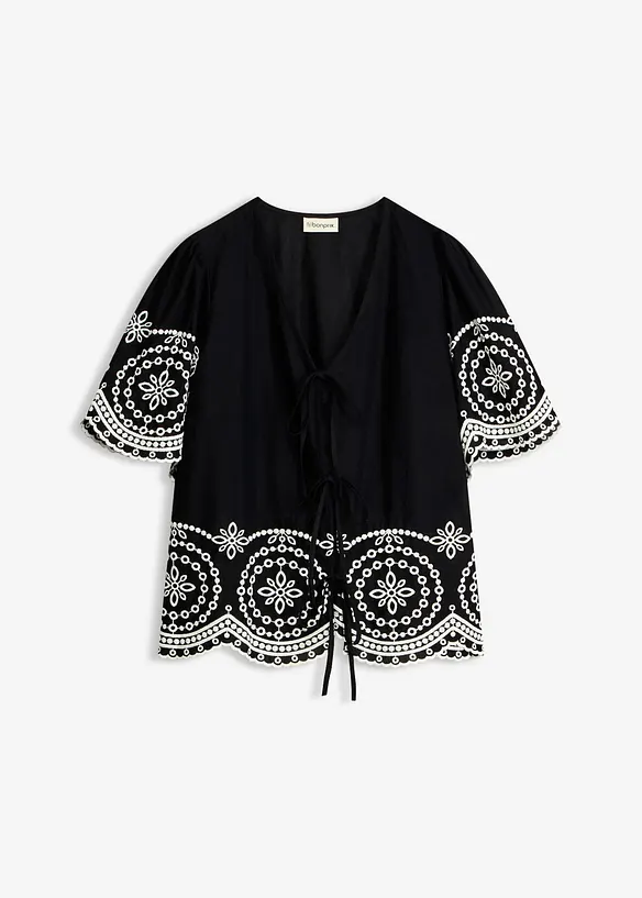 Blusenshirt aus reiner Baumwolle in schwarz von vorne - bonprix