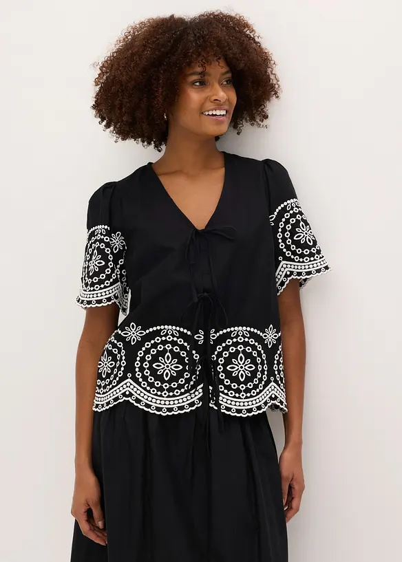 Blusenshirt aus reiner Baumwolle in schwarz von vorne (im Anschnitt) - bonprix