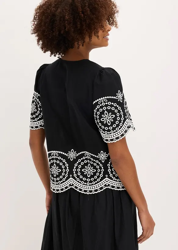 Blusenshirt aus reiner Baumwolle in schwarz von hinten (im Anschnitt) - bonprix