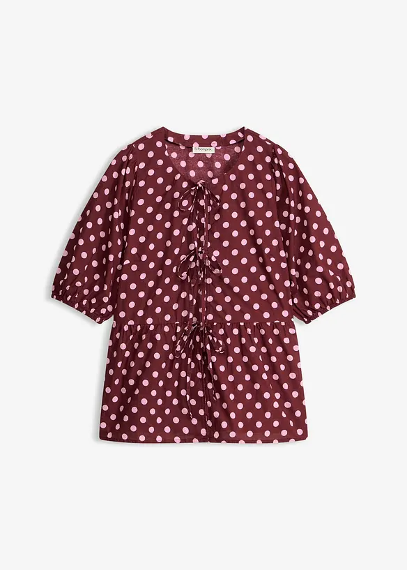 Bluse mit Schleifen aus reiner Baumwolle in rot von vorne - bonprix