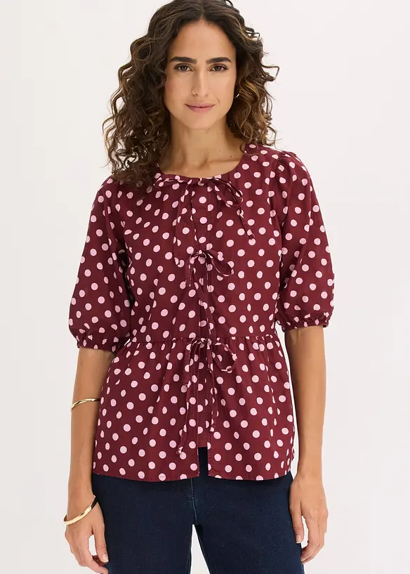 Bluse mit Schleifen aus reiner Baumwolle in rot von vorne (im Anschnitt) - bonprix