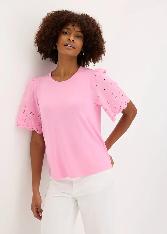 Shirt aus softem Viskose-Mix mit Lochstickerei in rosa von vorne (im Anschnitt) - bonprix Shirt aus softem Viskose-Mix mit Lochstickerei in rosa von vorne (im Anschnitt) - bonprix