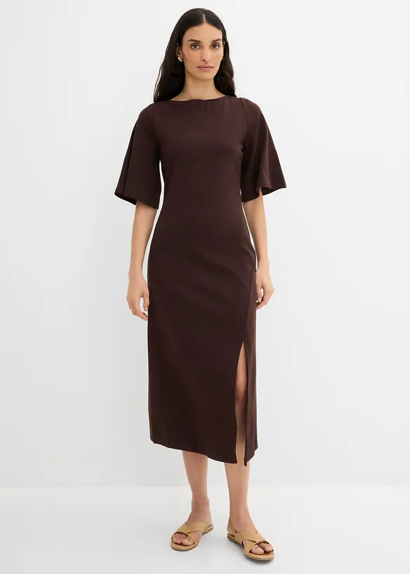 Jerseykleid aus reiner Bio-Baumwolle in braun von vorne (Totalaufnahme) - bonprix