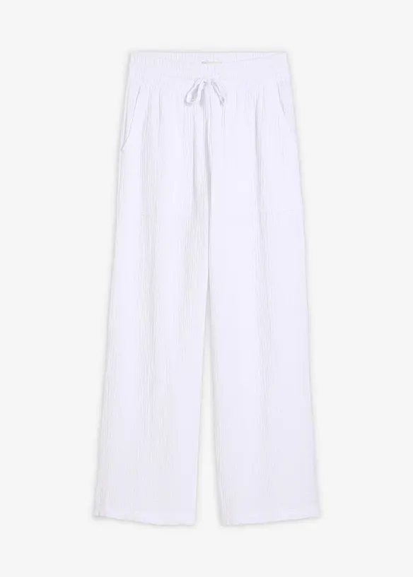 Hose aus luftigem Musselin in weiß von vorne - bonprix
