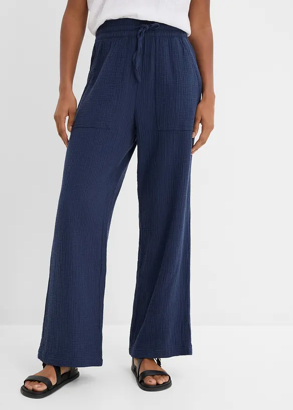 Hose aus luftigem Musselin in blau von vorne - bonprix