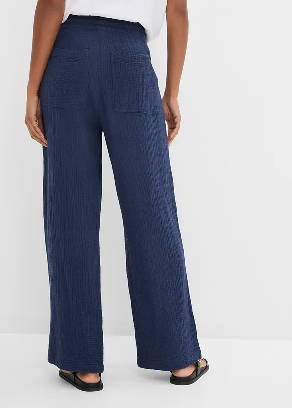 Hose aus luftigem Musselin in blau von hinten - bonprix