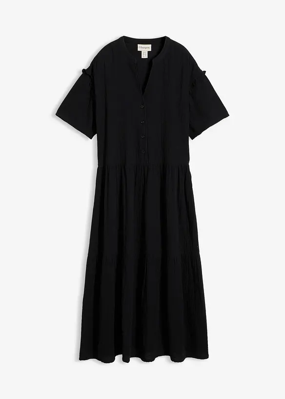Midikleid aus weichem Musselin in schwarz von vorne - bonprix