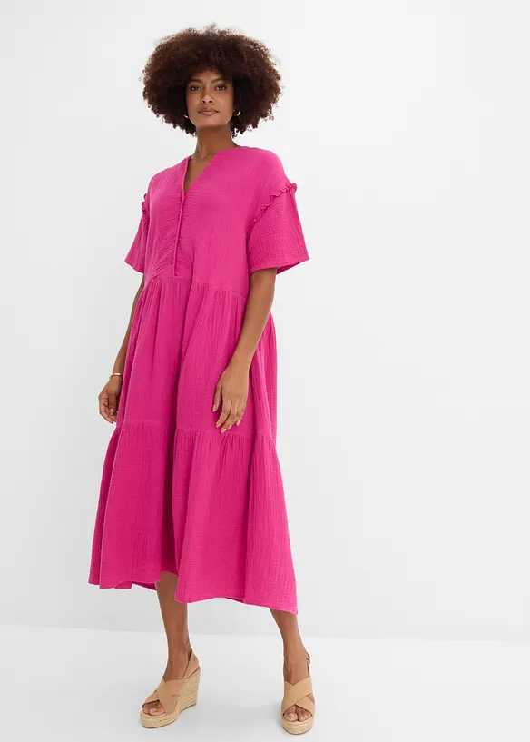 Midikleid aus weichem Musselin in pink von vorne (Totalaufnahme) - bonprix