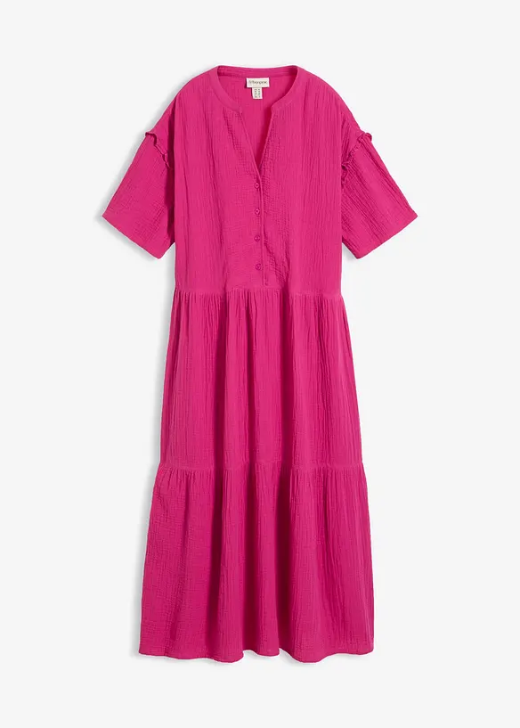 Midikleid aus weichem Musselin in pink von vorne - bonprix