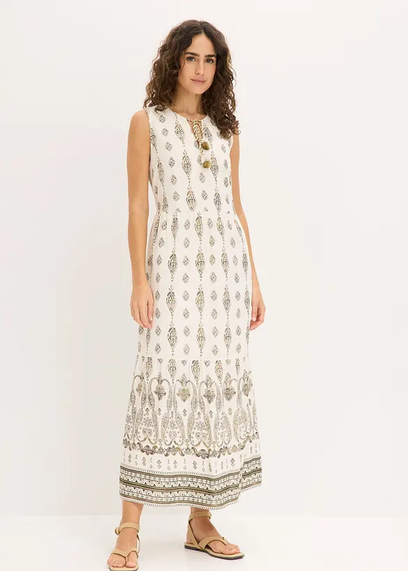 Maxikleid aus fließender Viskose in weiß von vorne (Totalaufnahme) - bonprix