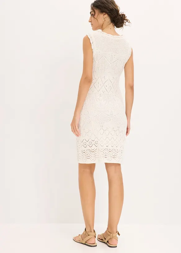 Strickkleid aus Baumwoll-Mix in weiß von hinten (Totalaufnahme) - bonprix