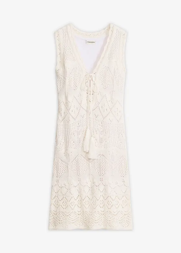 Strickkleid aus Baumwoll-Mix in weiß von vorne - bonprix