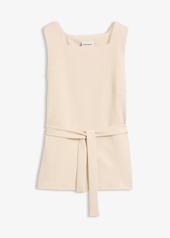 Top aus Piqué mit Bindeband in beige von vorne - bonprix