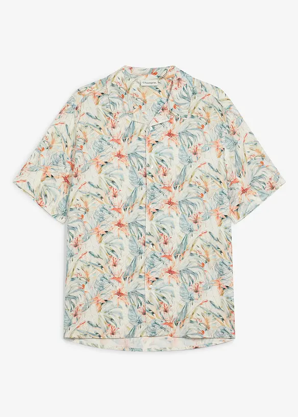 Kurzarmhemd aus Viskose in Regular Fit in beige von vorne - bonprix