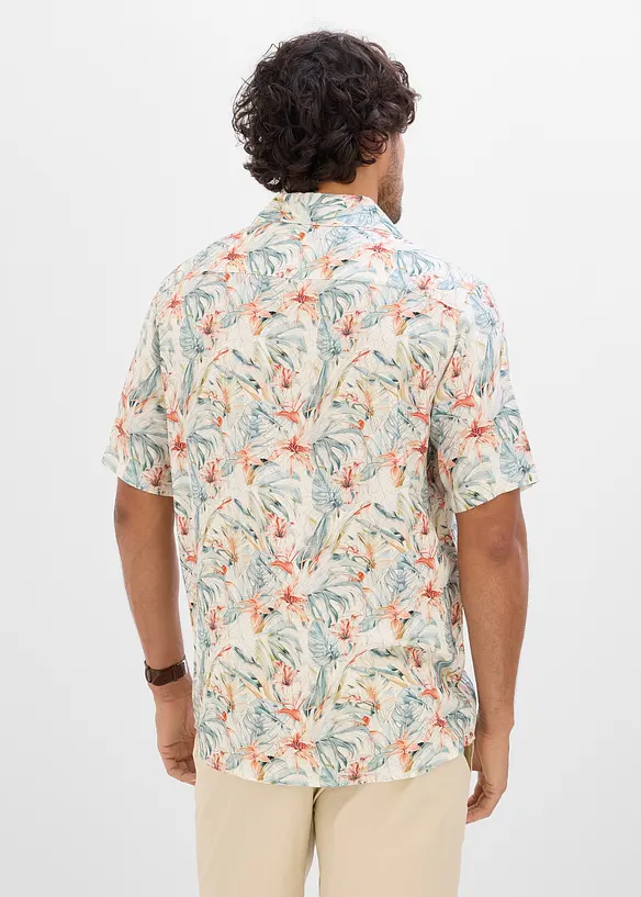 Kurzarmhemd aus Viskose in Regular Fit in beige von hinten (im Anschnitt) - bonprix