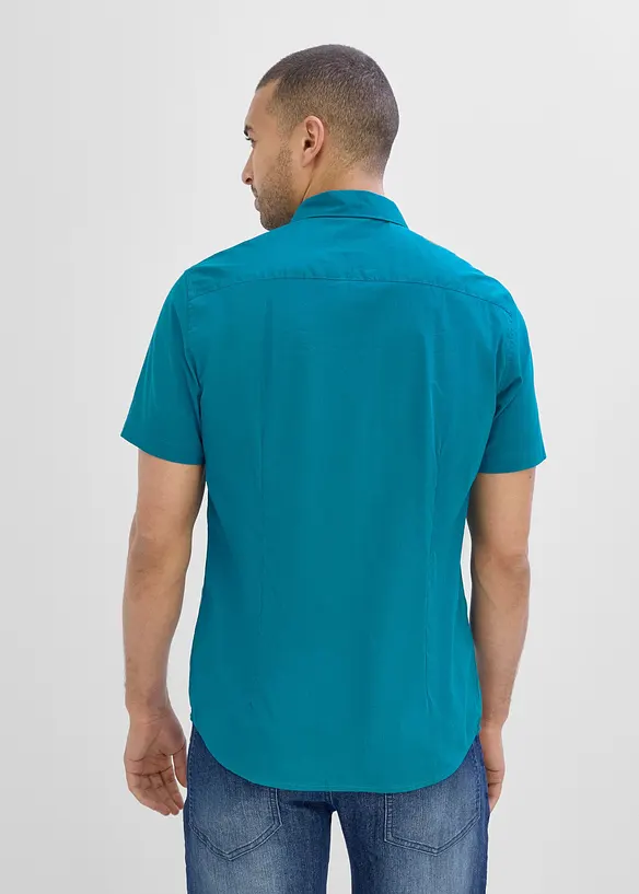 Stretch-Kurzarmhemd in Slim Fit in petrol von hinten (im Anschnitt) - bonprix