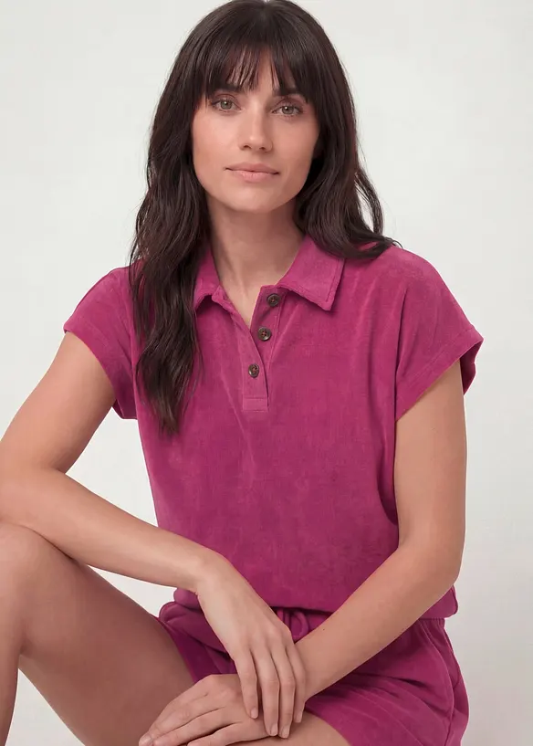 Poloshirt aus Frottee in pink von vorne (im Anschnitt) - bonprix
