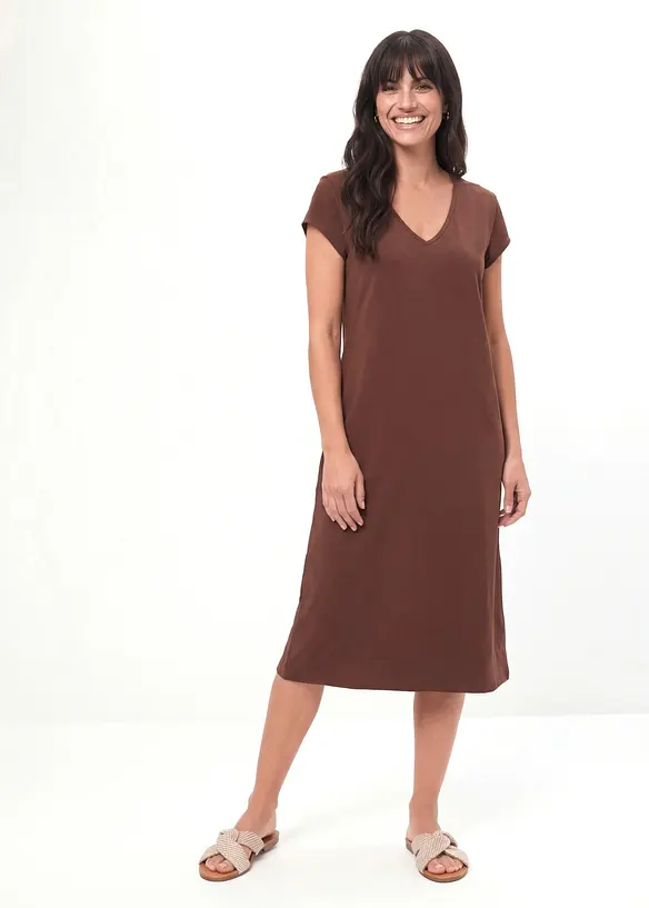 Shirtkleid aus elastischem Baumwoll-Mix in braun von vorne (Totalaufnahme) - bonprix Shirtkleid aus elastischem Baumwoll-Mix in braun von vorne (Totalaufnahme) - bonprix