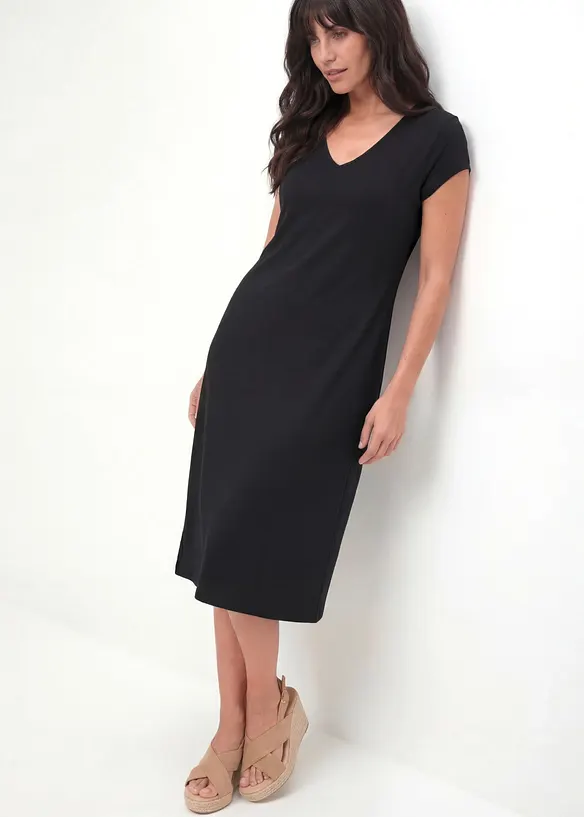 Shirtkleid aus elastischem Baumwoll-Mix in schwarz von vorne (Totalaufnahme) - bonprix Shirtkleid aus elastischem Baumwoll-Mix in schwarz von vorne (Totalaufnahme) - bonprix