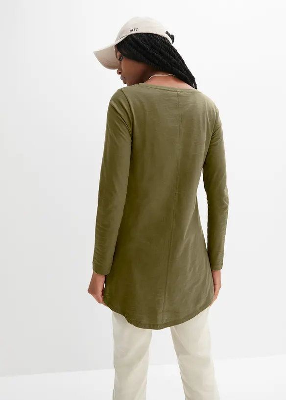 Langarmshirt aus leichtem Slub-Jersey-Material in grün von hinten (im Anschnitt) - bonprix