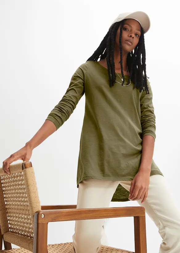 Langarmshirt aus leichtem Slub-Jersey-Material in grün von vorne (im Anschnitt) - bonprix