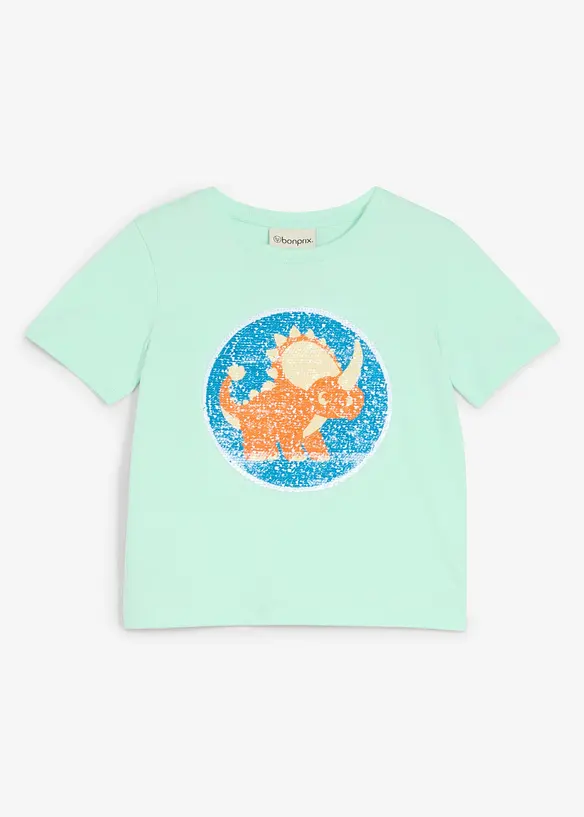 T-Shirt mit Wendepailletten aus reiner Bio-Baumwolle in grün von vorne - bonprix