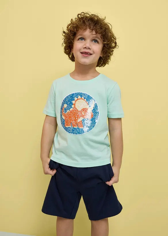 T-Shirt mit Wendepailletten aus reiner Bio-Baumwolle in grün von vorne (im Anschnitt) - bonprix