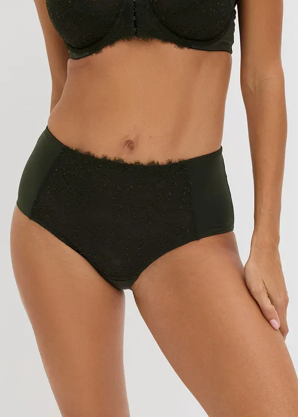 Maxipanty mit floraler Spitze in grün von vorne - bonprix
